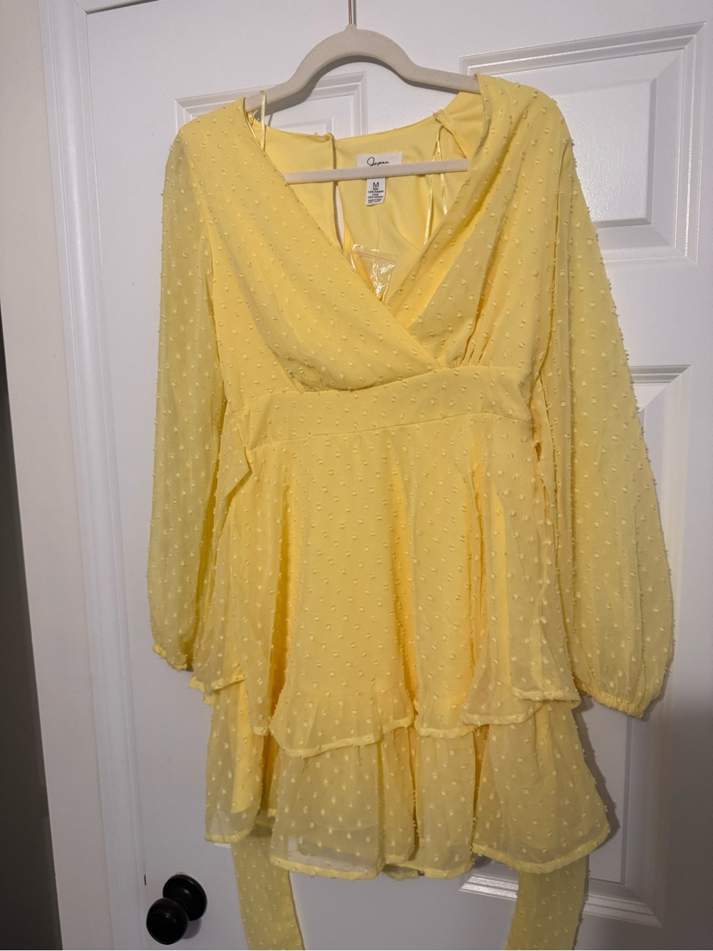 Yellow Swiss Dot Tiered V-Neck Dress